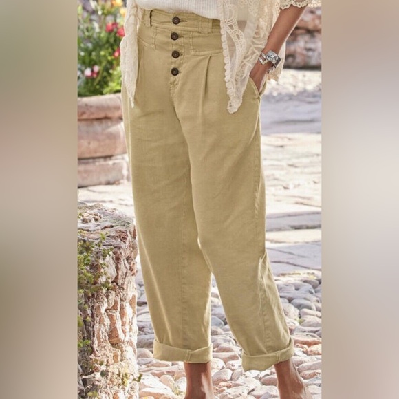 Sundance Quinn Linen Tencel High Rise Boho Causal Pants Tan Size 4 - Picture 1 of 7